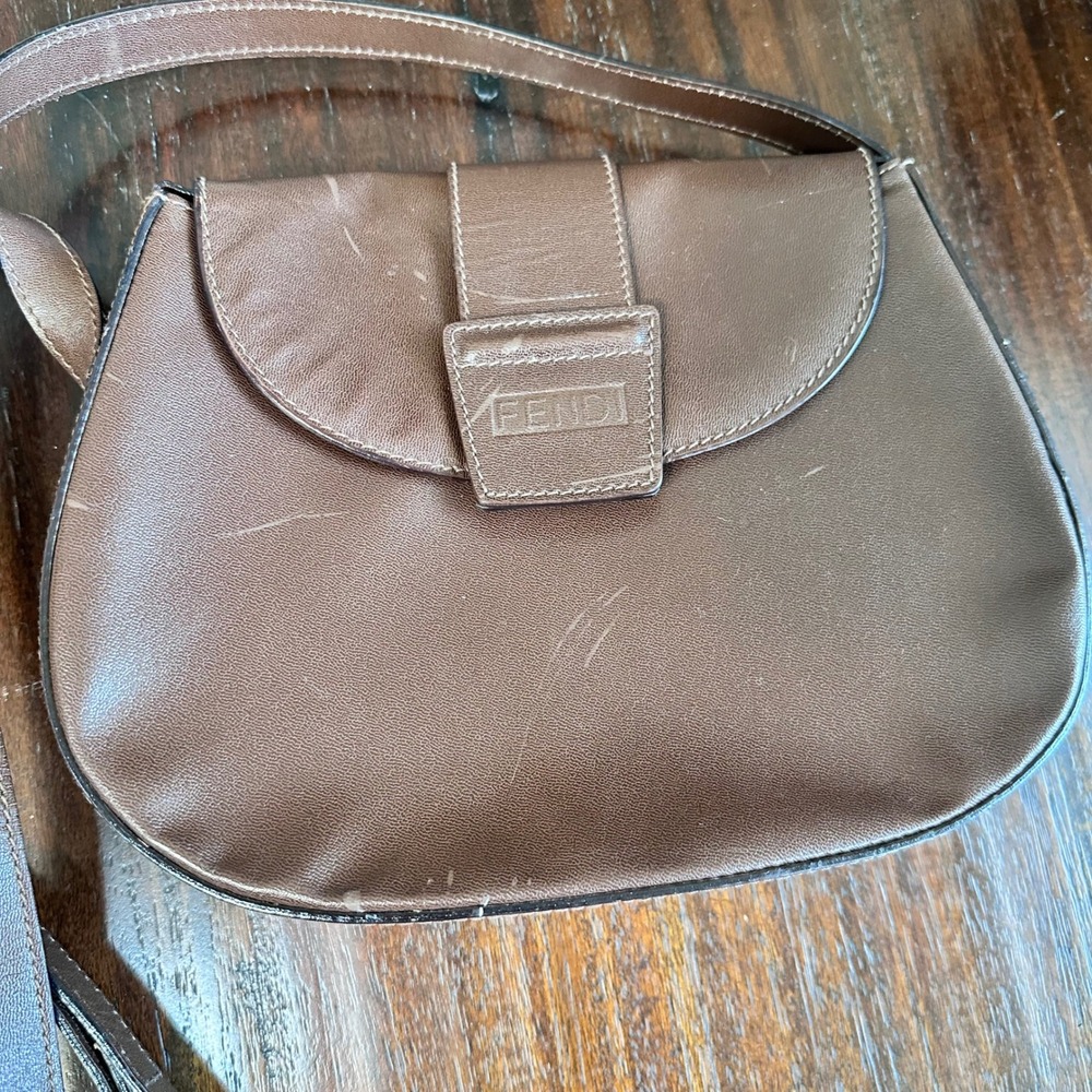 Fendi Vintage Leather Flap Shoulder Crossbody Bag Women S Brown